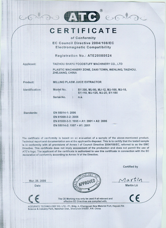 CE CERTIFICATE